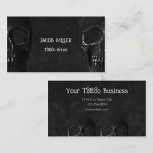 Tarjeta De Visita Artista De Tatuaje Blanco Y Negro De Medio Calaver