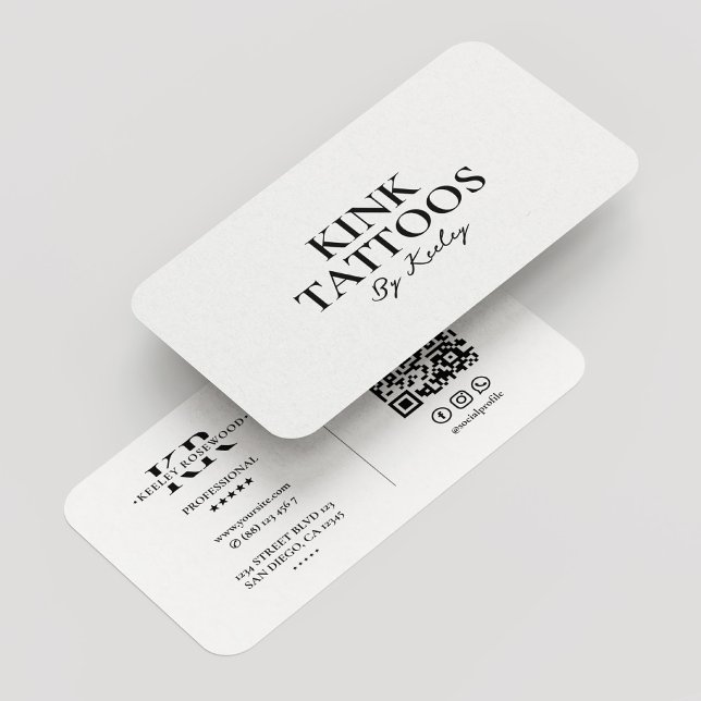 Tarjeta De Visita Artista de tatuaje de escritura mínima de tatuaje  (Tattooist Minimal Script Tattoo Artist White Business Card
)