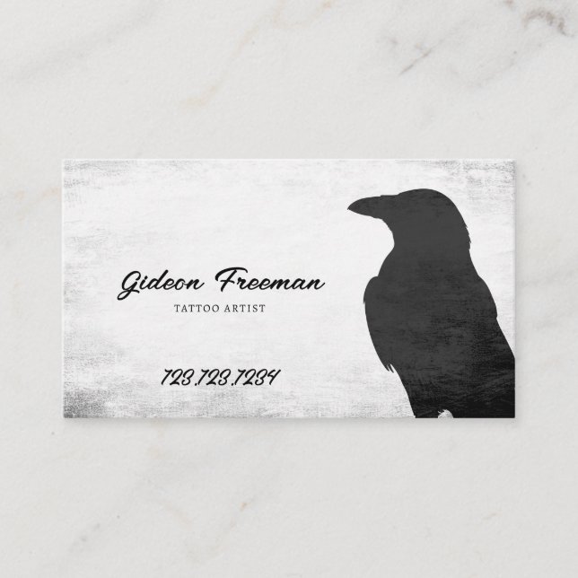 Tarjeta De Visita Artista de tatuaje de silueta negra y blanca oscur (Anverso)