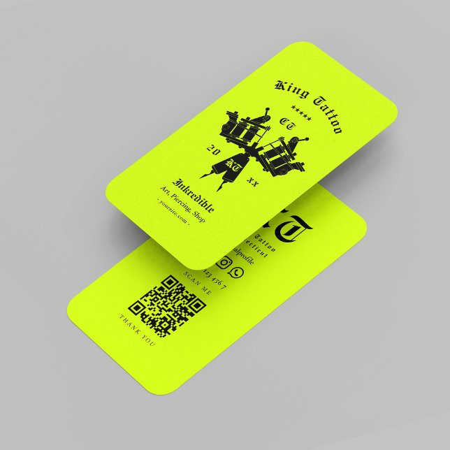 Tarjeta De Visita Artista de tatuaje moderno neón máquina de tatuaje (Modern Tattoo Artist Monogram Tattoo Machine Neon Yellow Business Card
)