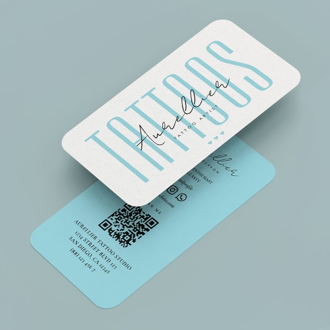 Tarjeta De Visita Artista de tatuaje moderno Pastel Tattooist Azul (Modern Tattoo Artist Pastel Blue Tattooist Business Card
)