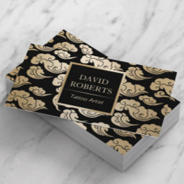 Tarjeta De Visita Artista de tatuaje moderno Patrón oriental negro y