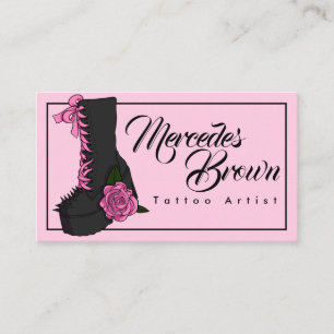 Tarjeta De Visita Artista de tatuaje rosa rosa de arranque gótico