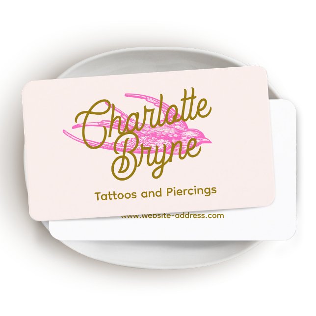Tarjeta De Visita Artista de tatuaje rosado retro tragar (Subido por el creador)