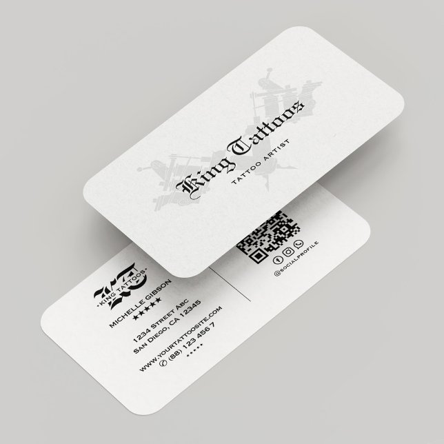 Tarjeta De Visita Artista de tatuaje tatuista mínimo Gótico moderno  (Minimal Tattooist Tattoo Artist Modern Goth White Business Card
)
