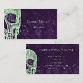 Tarjeta De Visita Artista de tatuaje verde púrpura de media calavera