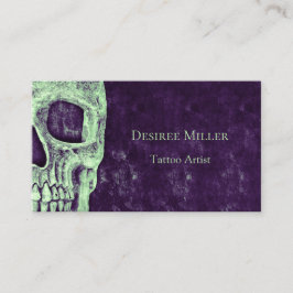 Tarjeta De Visita Artista de tatuaje verde púrpura de media calavera