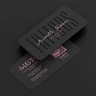 Tarjeta De Visita Artista de tatuajes Black Pink Tattooist Monograma