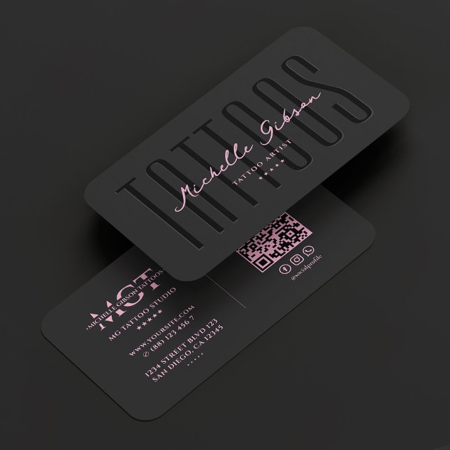 Tarjeta De Visita Artista de tatuajes Black Pink Tattooist Monograma (Tattoo Artist Black Pink Tattooist Monogram Business Card
)