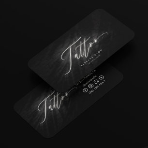 Tarjeta De Visita Artista de tatuajes Black Silver Script moderno