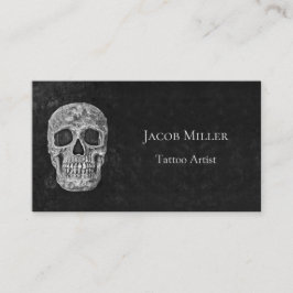 Tarjeta De Visita Artista De Tatuajes Blancos Y Negros Con Cabeza De