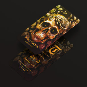 Tarjeta De Visita Artista de Tatuajes Calavera Negra Naranja Gótico 