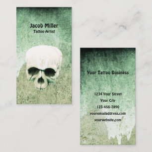 Tarjeta De Visita Artista de Tatuajes Calavera Verde Gótico