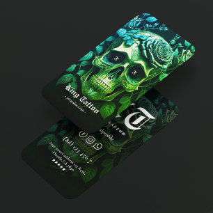 Tarjeta De Visita Artista de Tatuajes Calavera Verde Tatuador Góthic