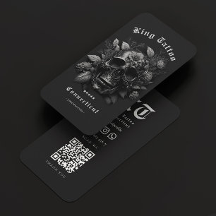 Tarjeta De Visita Artista de tatuajes Cráneo Gris oscuro Floral Mode
