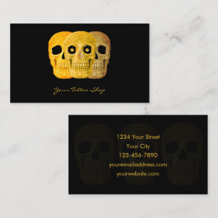 Tarjeta De Visita Artista de tatuajes Cráneo negro amarillo gótico