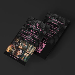 Tarjeta De Visita Artista de Tatuajes Cráneo Negro Rosa Cuadrícula T