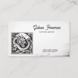 Tarjeta De Visita Artista de tatuajes de dragón blanco y negro vinta