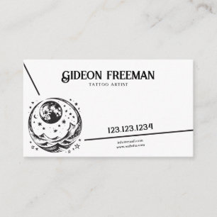 Tarjeta De Visita Artista de tatuajes de estrellas de la luna blanca