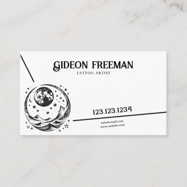 Tarjeta De Visita Artista de tatuajes de estrellas de la luna blanca (Anverso)
