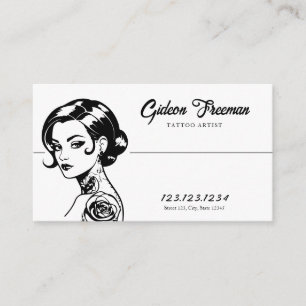 Tarjeta De Visita Artista de tatuajes de la mujer moderna en blanco 