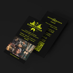 Tarjeta De Visita Artista de Tatuajes de Línea Fina Amarillo Lima