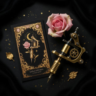 Tarjeta De Visita Artista de Tatuajes de Lujo Black & Gold