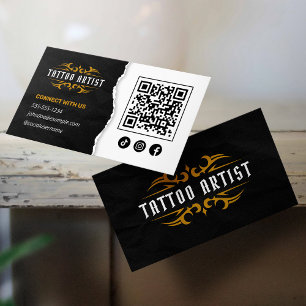 Tarjeta De Visita Artista de Tatuajes de Lujo Oro Negro Conéctate co