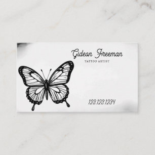 Tarjeta De Visita Artista de tatuajes de mariposa blanca y negra osc