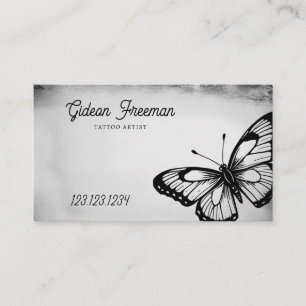 Tarjeta De Visita Artista de tatuajes de mariposa negra y gris oscur