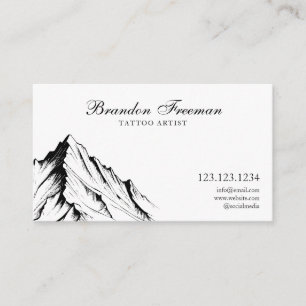 Tarjeta De Visita Artista de tatuajes de montaña blanca y negra oscu