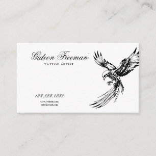 Tarjeta De Visita Artista de tatuajes de pájaro blanco y negro oscur