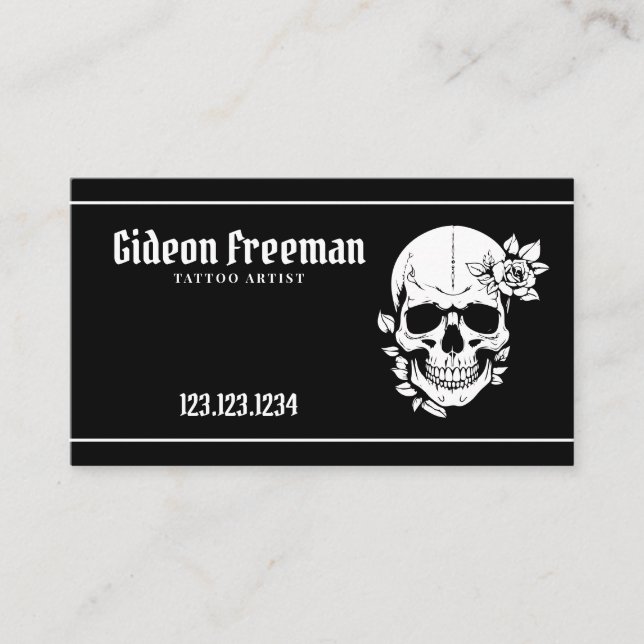 Tarjeta De Visita Artista de tatuajes de piel blanca y negra de moda (Anverso)