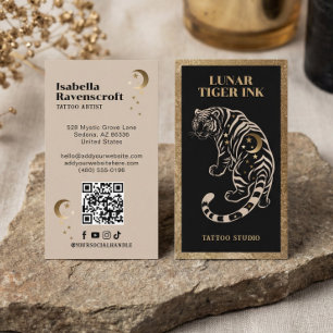 Tarjeta De Visita Artista de tatuajes de tigre celestial de lujo neg