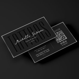 Tarjeta De Visita Artista de Tatuajes Elegante Marco de Plata Negro 