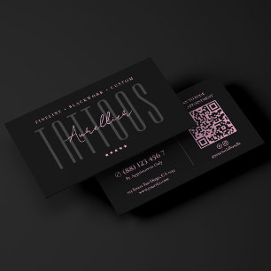 Tarjeta De Visita Artista de Tatuajes Estéticos Rosa Negro