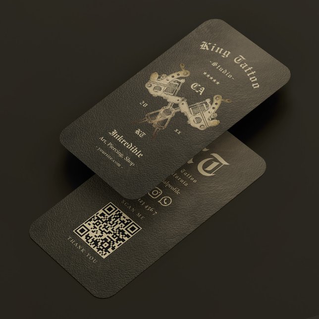 Tarjeta De Visita Artista de tatuajes Faux Brown Leather Classic Mod (Tattoo Artist Faux Brown Leather Classic Modern Business Card
)