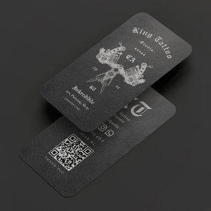 Tarjeta De Visita Artista de tatuajes Faux Leather Oscuro Gray Moder