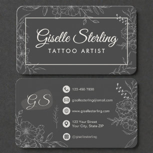 Tarjeta De Visita Artista de Tatuajes Floral