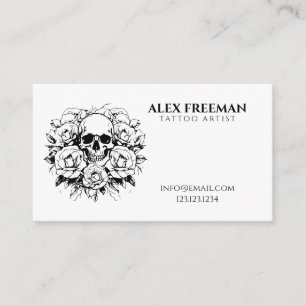 Tarjeta De Visita Artista de tatuajes florales en blanco y negro