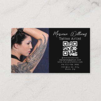 Tarjeta De Visita artista de tatuajes foto código qr negro