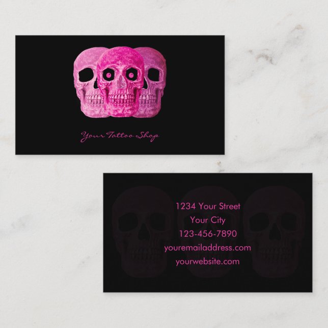 Tarjeta De Visita Artista de tatuajes Gothic Rosa Black Skull (Anverso / Reverso)