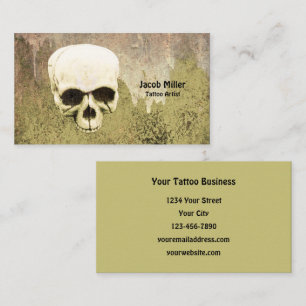 Tarjeta De Visita Artista de tatuajes góticos Skull Green