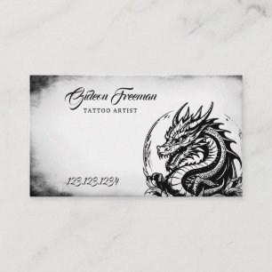 Tarjeta De Visita Artista de tatuajes Grunge Black & White Dragon