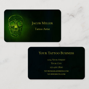 Tarjeta De Visita Artista de tatuajes metálicos del cráneo gótico