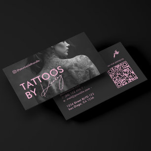 Tarjeta De Visita Artista de tatuajes minimalista Código Qr Rosa Tat