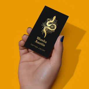 Tarjeta De Visita Artista de Tatuajes Místicos de Serpiente Negro y