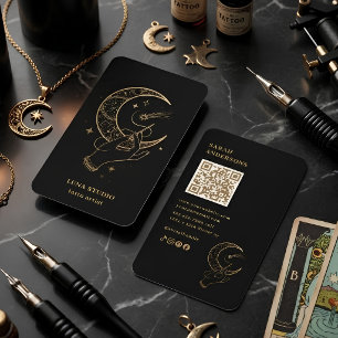 Tarjeta De Visita Artista de Tatuajes Místicos Negro y Dorado