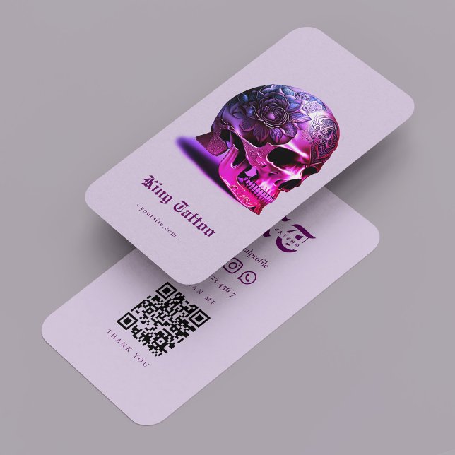 Tarjeta De Visita Artista de tatuajes modernos Tattooist Skull Flora (Modern Tattoo Artist Tattooist Skull Floral Purple Business Card
)