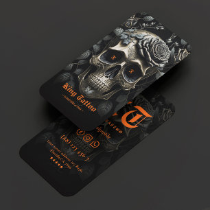 Tarjeta De Visita Artista de tatuajes naranja negro goth cráneo tatu